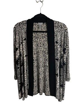 Chico's Traveler Size 1 Open Front Cardigan Damask Black White Layering M Slinky